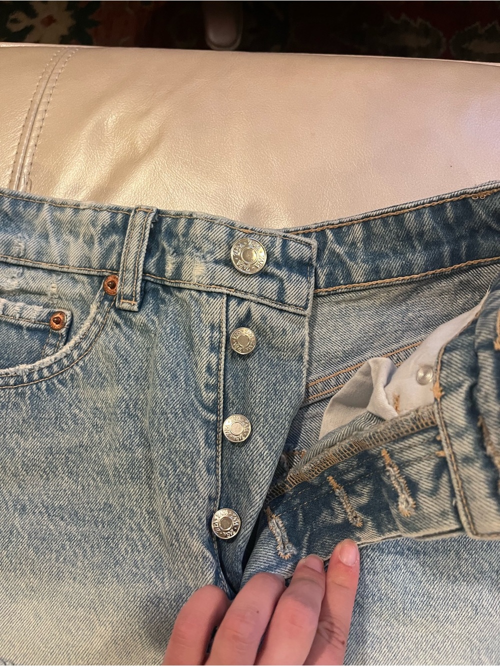 Zara Light Blue Distressed High-Rise Denim Shorts - Picture 2 of 4